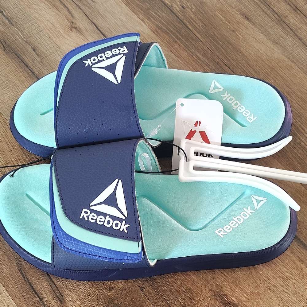 Reebok Navy and Aqua Slide Sandals